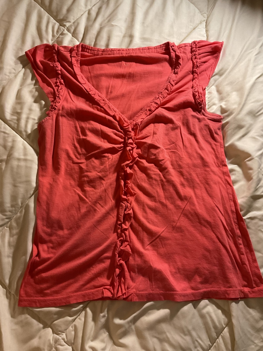 LOFT Coral Ruffle-Front Cap Sleeve Blouse